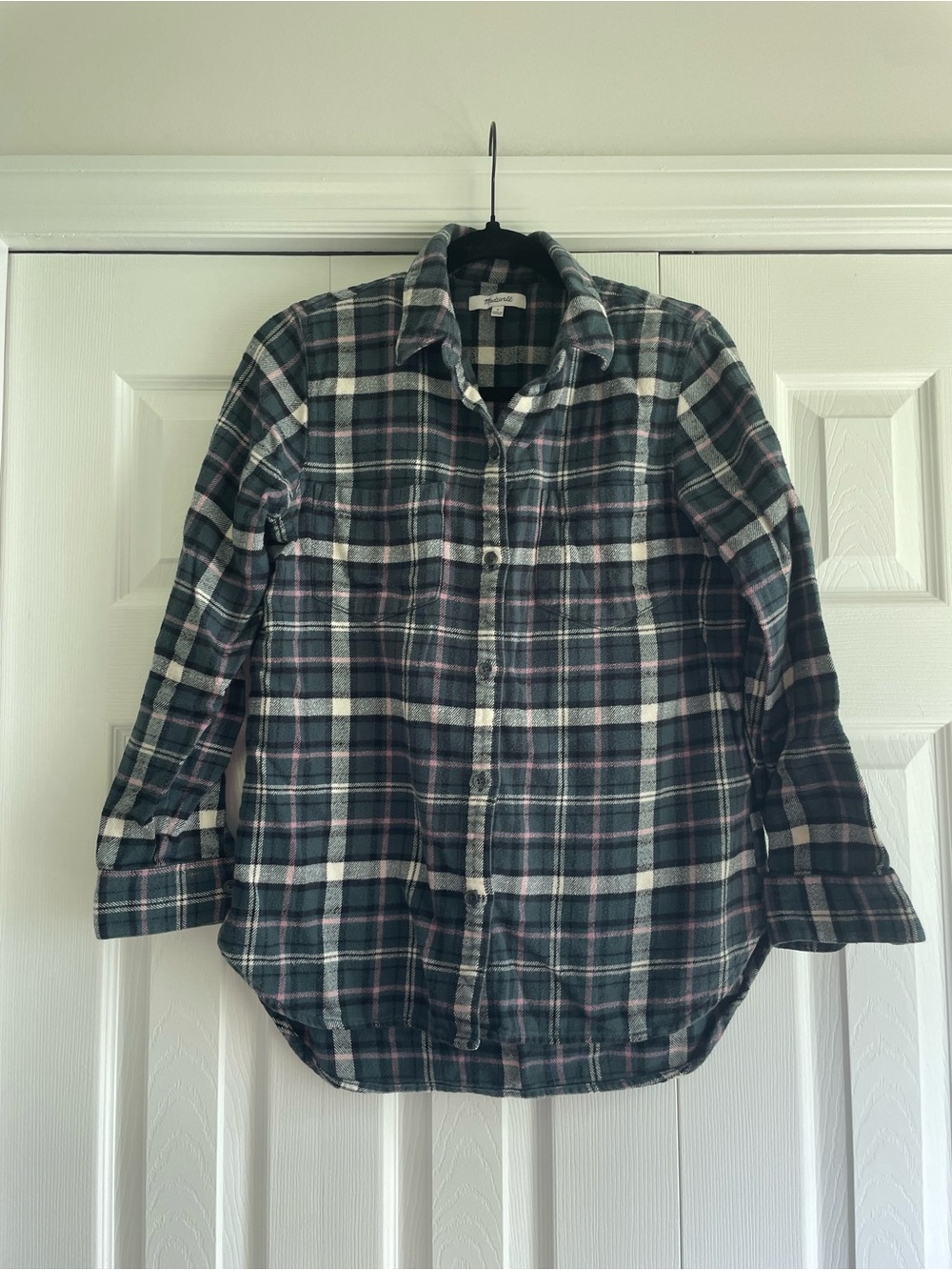 Madewell Women's Plaid Button-Down Shirt - Dark Green, White & Pink